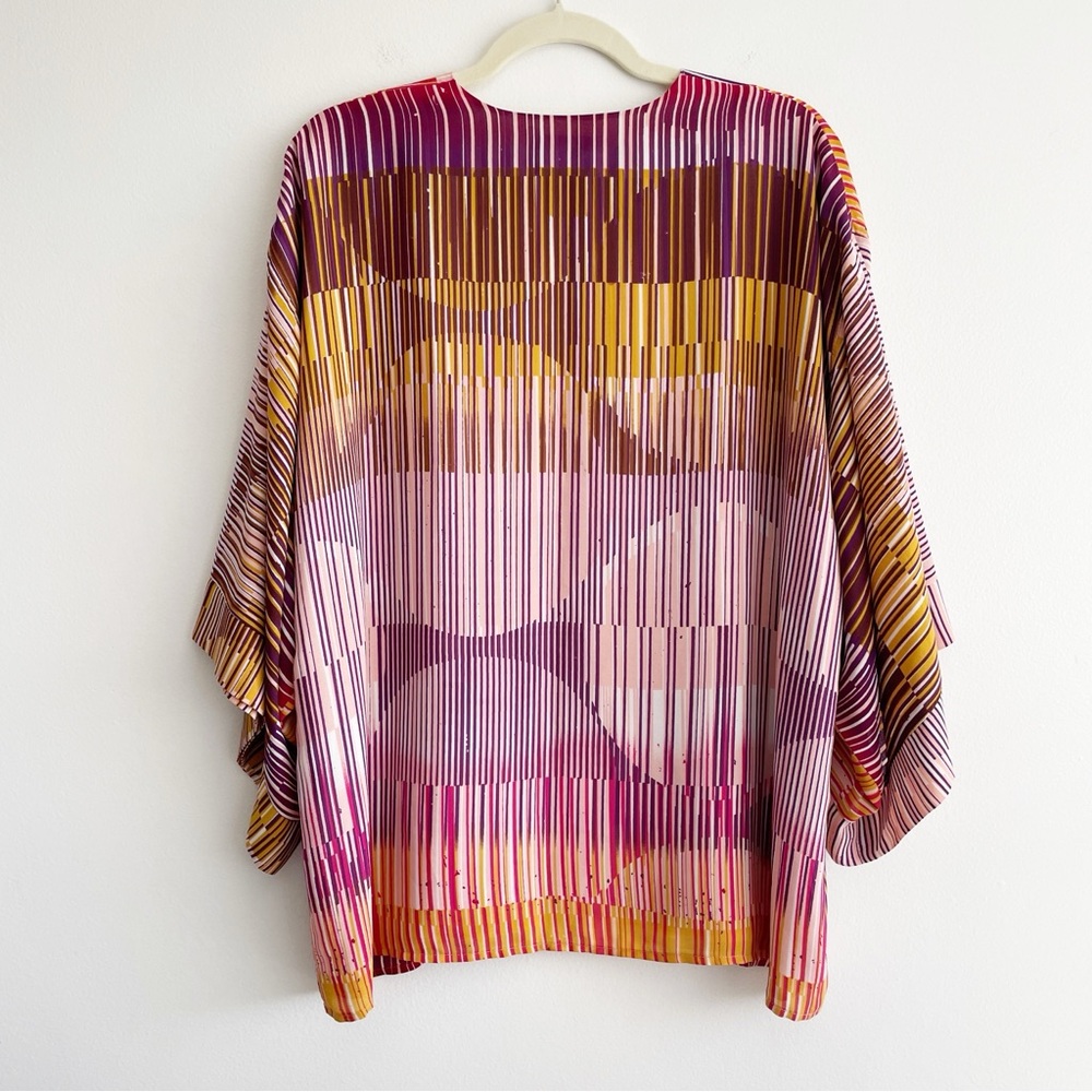 Cabi colorful rainbow stripe open cardigan topper festival boho artsy mod 70s M - Picture 4 of 10